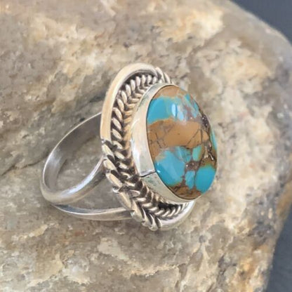 Southwestern Navajo Blue Kingman Turquoise Ring | Sterling Silver | Sz 7 | 11923