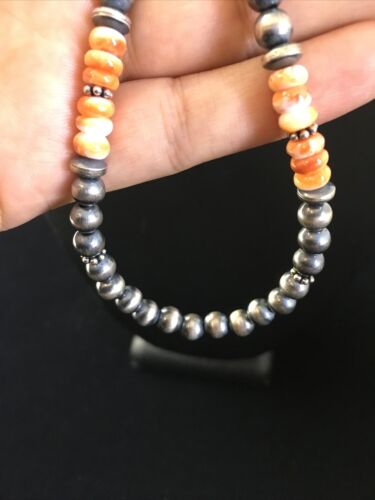 Authentic Navajo Sterling Silver Orange Spiny Oyster Necklace | 21" | Single Strand | Native American Jewelry | 1767