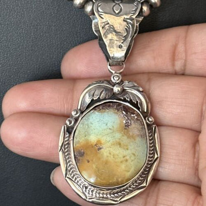 Navajo Blue Golden Hills Pendant Necklace | Sterling Silver | Authentic Native American Handmade | 14600
