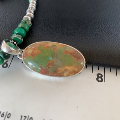 Navajo Pearls Green Turquoise Pendant Necklace | Sterling Silver Beads | Authentic Native American Handmade | 13309