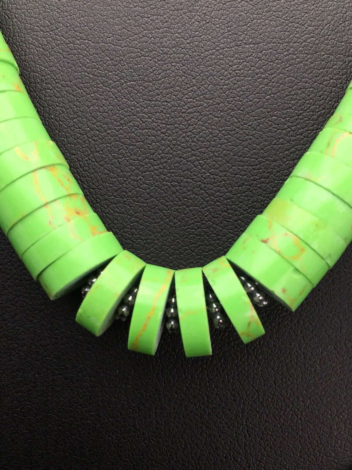 Authentic Native American Santo Domingo Green Gaspeite Necklace | Sterling Silver | 20" | 10459