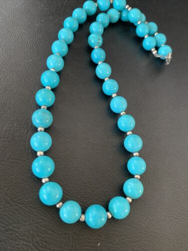 Native American Navajo Pearls Blue Turquoise Bead Necklace | Sterling Silver | 20" | 11806