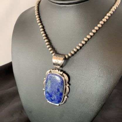 Native American Navajo Blue Lapis Pendant Necklace | Sterling Silver | Authentic Handmade | 11847