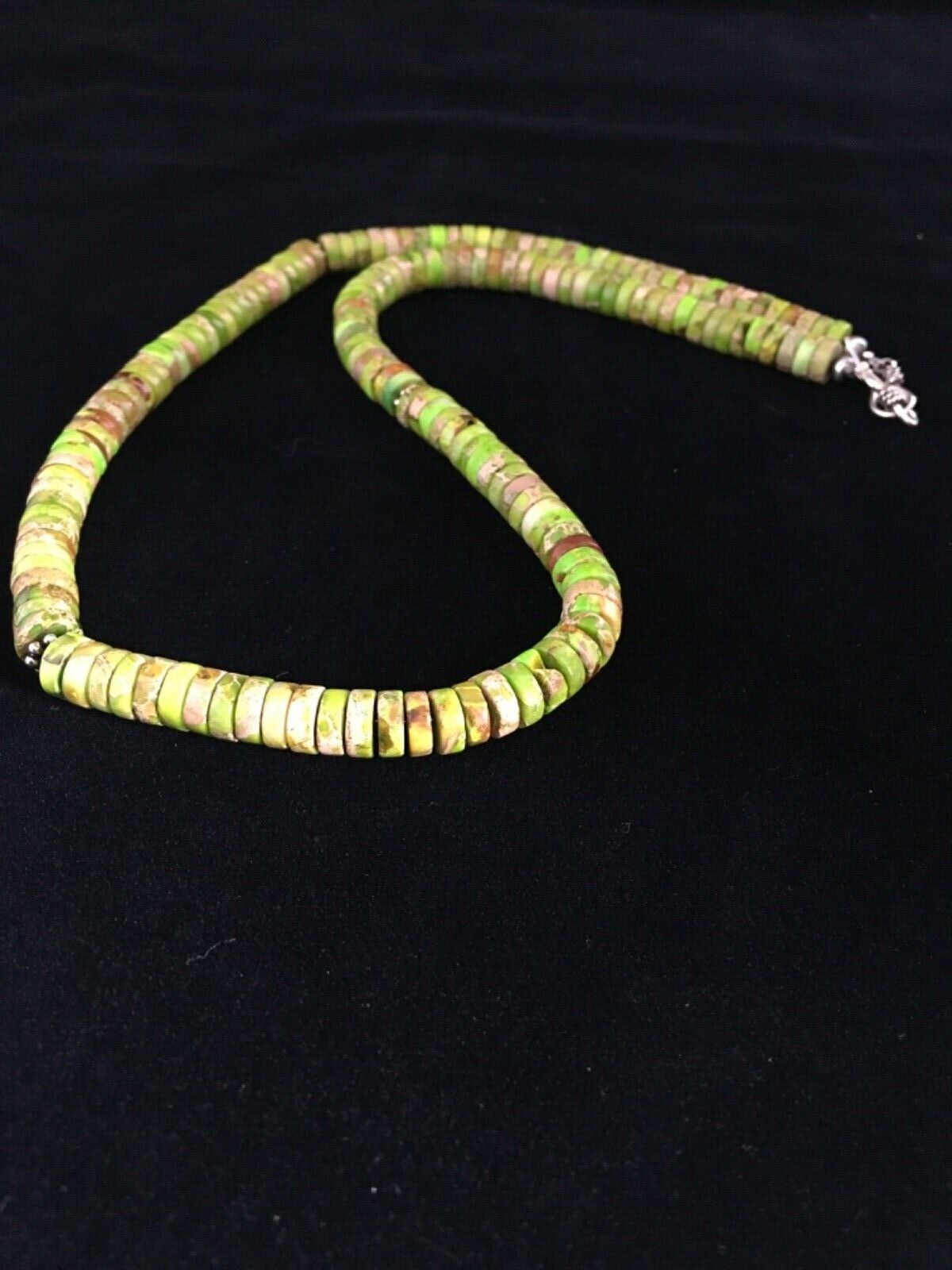 Navajo Green Gaspeite Heishi Necklace | Sterling Silver | 20" | Authentic Native American Handmade | 1734