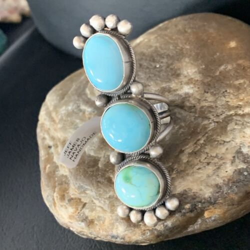 Navajo Blue Sonoran Gold Turquoise Multi-Stone Ring | Authentic Native American Sterling Silver | Sz 7 | 14064