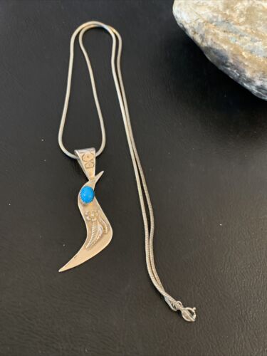 Navajo Old Pawn Bird Sterling Silver Kingman Turquoise Pendant Necklace | 16" Chain | 1185