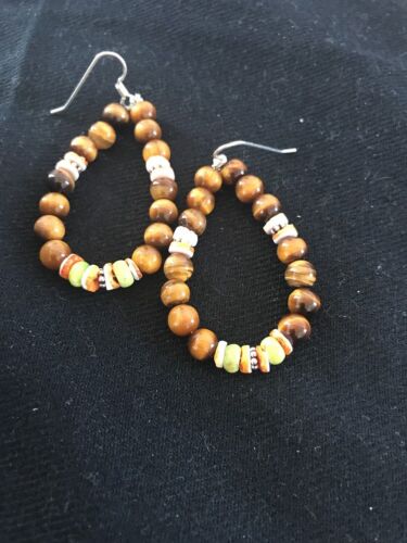 Navajo Sterling Silver Tigers Eye Spiny Oyster Turquoise Earrings | Southwestern Dangle | Handcrafted Native American - Masha USA