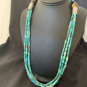 Navajo 3-Strand Tube Turquoise Bead Necklace | Sterling Silver | 26" | Authentic Native American Handmade | 11821