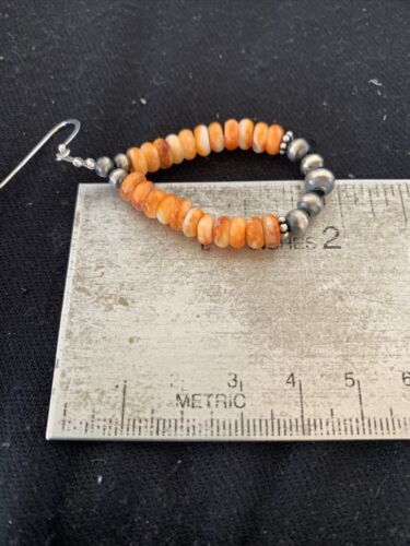 Southwestern Sterling Silver Navajo Pearl Spiny Oyster Bead Earrings | 2" | Authentic Native American Handmade | 854