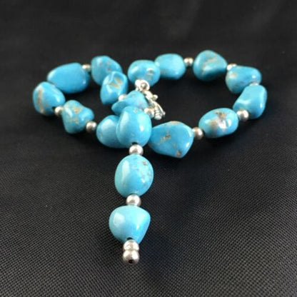 Native American Sterling Silver Bracelet | Sleeping Beauty Turquoise Inlay | 6.75" | 10146