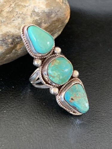 Navajo Sterling Silver Turquoise Ring | Authentic Native American Multi-Stone | Sz 11 | Blue Green | 2125