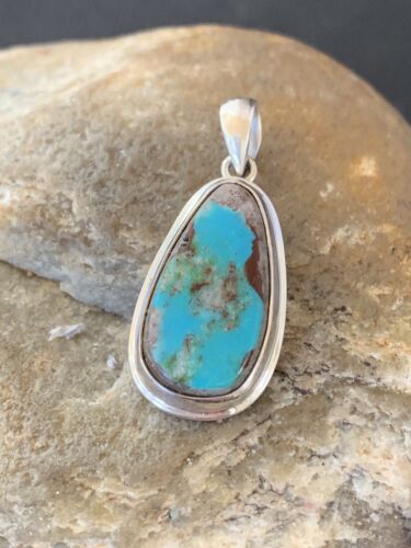 Navajo Blue Bisbee Turquoise Pendant | Sterling Silver | 1.5" | Authentic Native American Handmade | 1629
