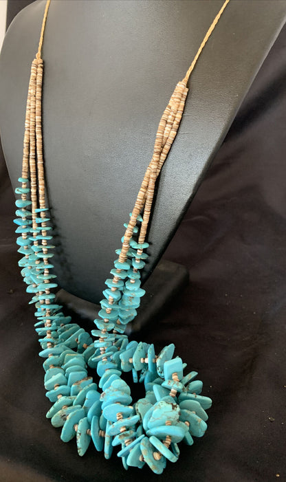 Native American Santo Domingo Shell Chip Turquoise Necklace | 32" | Authentic Handmade | 11995