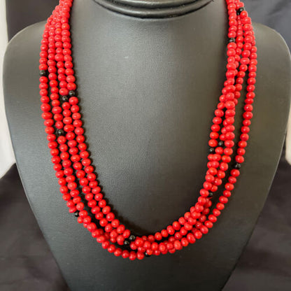 Native American Navajo Red Coral Onyx Necklace | Sterling Silver | 10302