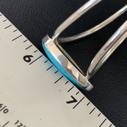 Minimalist Women's Blue Kingman Turquoise Cuff Wire Bracelet | Sterling Silver | 12867