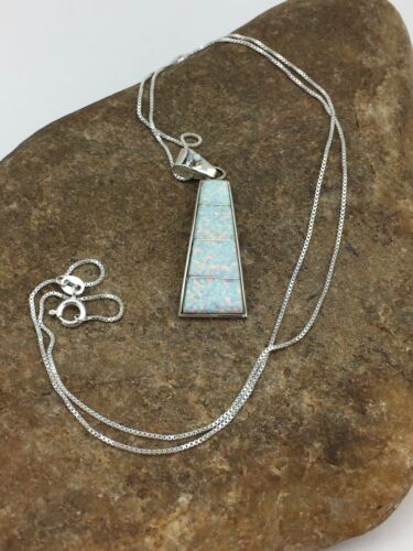 Navajo Opal Inlay Pendant | Sterling Silver Chain Necklace | Authentic Native American Handmade | 18" | 4776