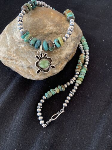 Men's Spiderweb Turquoise Pendant | Navajo Pearls Sterling Silver Necklace | Authentic Native American Handmade | 1017