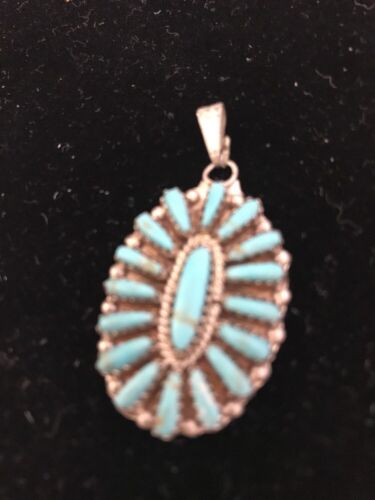 Navajo Sterling Silver Turquoise Cluster Pendant | Signed | 1.5" Multi-Stone | Southwestern | 3198