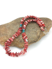Native American Red Spiny Oyster Navajo Necklace | Sterling Silver | 18" | 4763