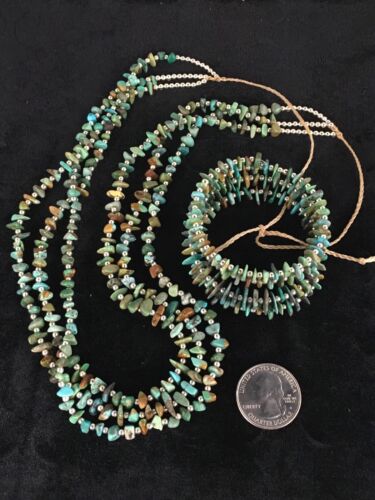 Native American Santo Domingo Turquoise Necklace & Bracelet Set | 3 Strand | 8762