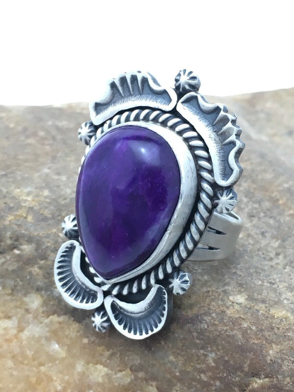 Native American Sugilite Navajo Ring | Sterling Silver | Sz 7.5 | 4189