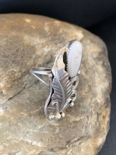 Navajo White Buffalo Turquoise Ring | Sterling Silver | Sz 7 | Authentic Native American Handmade | 12185