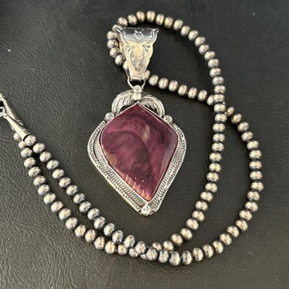 Navajo Purple Spiny Oyster Pendant Necklace | Sterling Silver | Authentic Native American Handmade | 14662