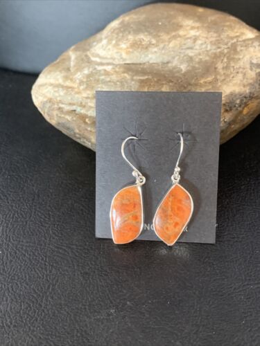 Native American Orange Apple Coral Earrings | Sterling Silver | 1" | 14095