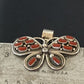 Navajo Red Coral Butterfly Pendant | Authentic Native American Sterling Silver | Multi-Stone | 1.5" | 1998