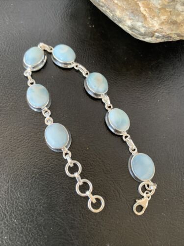 Navajo Blue Larimar 7-Link Bracelet | Sterling Silver | 7.5" | Authentic Native American Handmade | 10625
