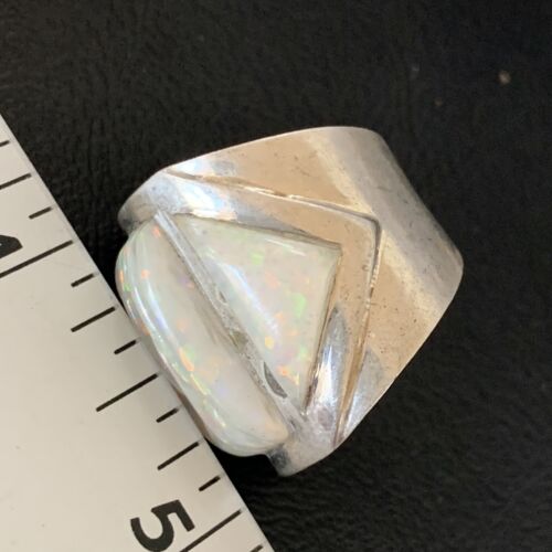 Native American Navajo White Opal Inlay Ring | Sterling Silver | Sz 10 | 12861