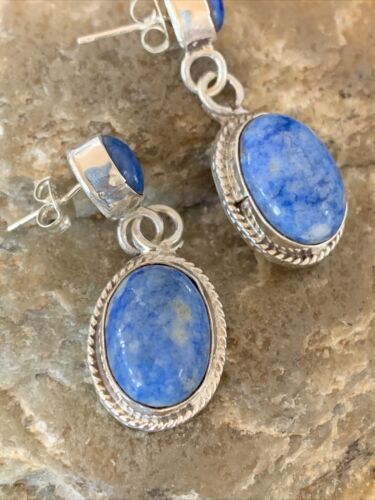 Navajo Denim Lapis Dangle Earrings | Sterling Silver | 1.1" | Authentic Native American Handmade | 1704