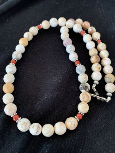 Navajo Turquoise Wild Horse Coral Necklace | Sterling Silver Naja | Authentic Native American Handmade | 20" | 964