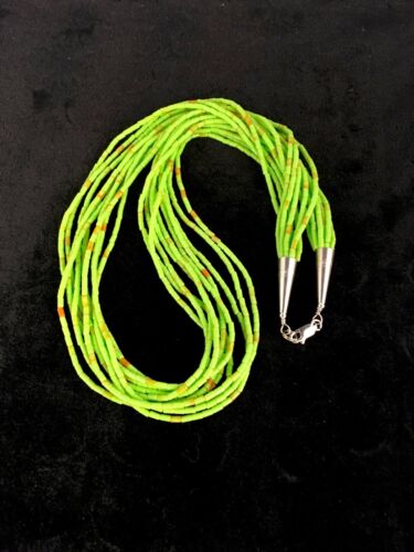 Southwestern Gaspeite Heishi Necklace | 10 Strand | Sterling Silver | 20" | 8871
