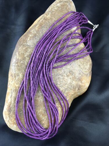 USA Navajo Stabilized Sugilite 10S Sterling Tube Heishi Necklace 19” 10167
