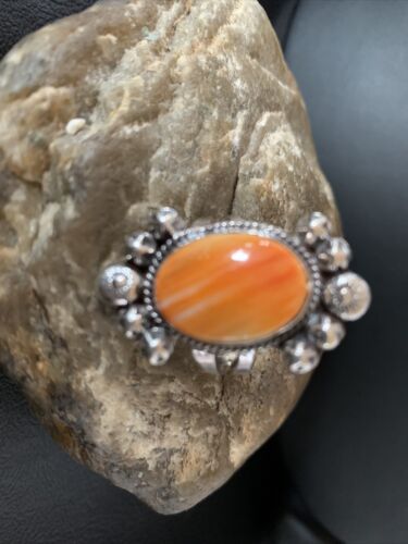 Navajo Orange Spiny Oyster Ring | Sterling Silver | Sz 9.5 | Authentic Native American Handmade | 13282