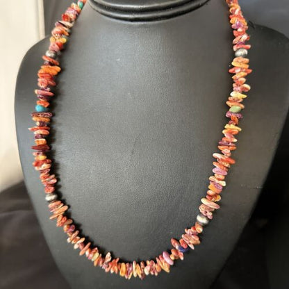 Navajo Multi-Color Spiny Oyster Necklace | Sterling Silver | 21" | Authentic Native American Handmade | 14309