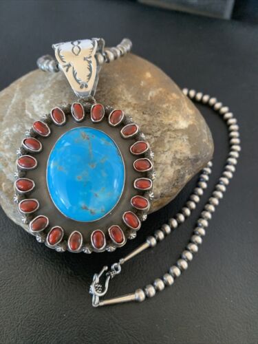 Navajo Indian Multi-Stone Cluster Pendant Necklace | Sterling Silver | Authentic Native American Handmade | 10627