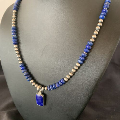 Native American Navajo Blue Lapis Pendant Necklace | Sterling Silver | Authentic Handmade | 11672