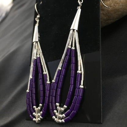 Handmade Liquid Silver Heishi Beads Purple Sugilite Earrings | Sterling Silver | 2" | 1989