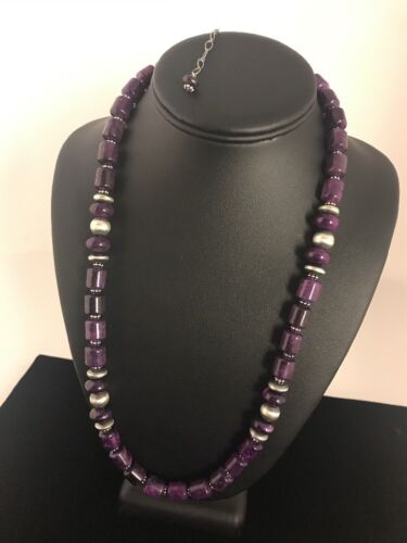 Navajo Purple Sugilite Bead Necklace | Sterling Silver | Authentic Native American Handmade | 18" | 3128