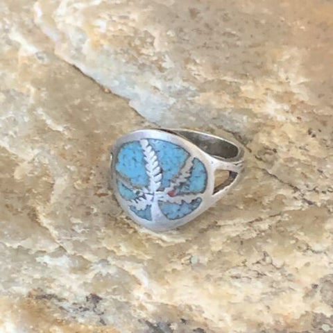 Native Navajo Women's Blue Denim Lapis Sterling Silver Ring Inlay S4 10892
