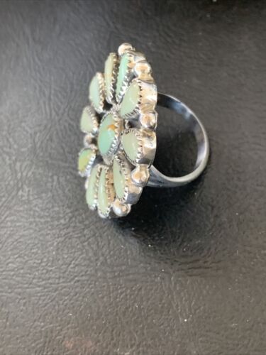 Navajo Women's Green Turquoise Multi-Stone Cluster Ring | Authentic Native American Sterling Silver | Sz 9 | 12194