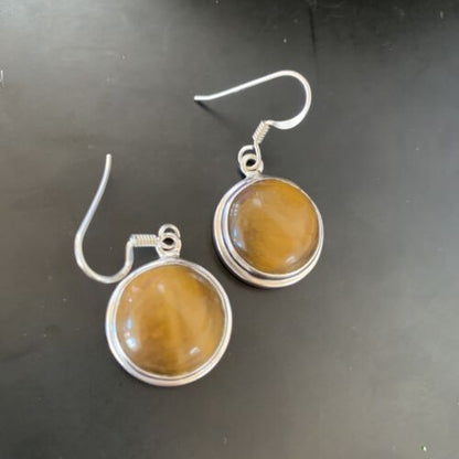Southwestern Sterling Silver Dangle Earrings | Navajo Coffee Tiger's Eye | Authentic Native American Handmade | 2073