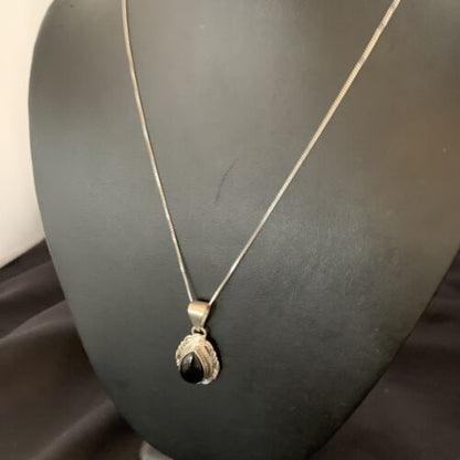 Navajo Black Onyx Pendant | Sterling Silver | Authentic Native American Handmade | 13298
