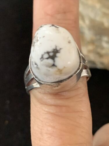 Navajo White Buffalo Turquoise Ring | Sterling Silver | Sz 9.5 | Authentic Native American Handmade | 01445