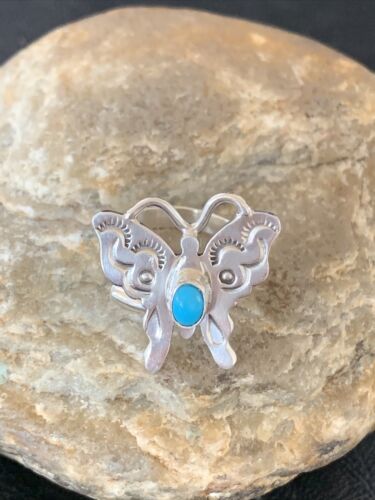 Navajo Blue Turquoise Butterfly Ring | Sterling Silver | Sz Adj 7 | Authentic Native American Handmade | 10677