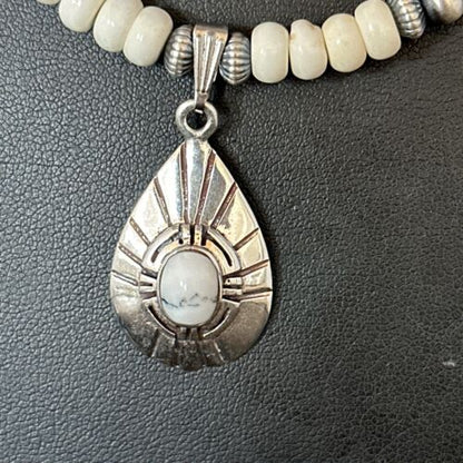 Navajo White Buffalo Turquoise Pendant Necklace | Sterling Silver | Authentic Native American Handmade | 14613