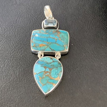 Navajo Blue Topaz Mojave Turquoise Pendant | Authentic Native American Sterling Silver | Multi-Stone | 10714