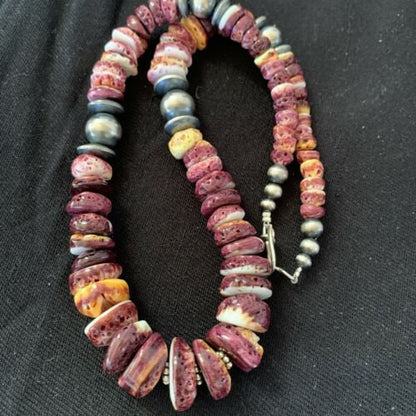 Navajo Pearls Purple Spiny Oyster Necklace Pendant | Sterling Silver | Authentic Native American | Graduated | 19" | 01522